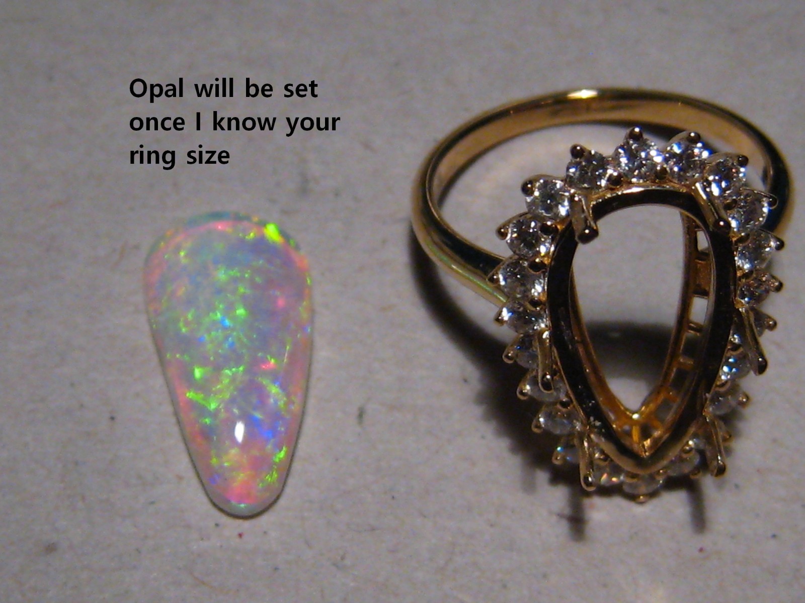 3.7 ct. , Gem Opal & Diamond Ring , Solid 18k Yellow Gold