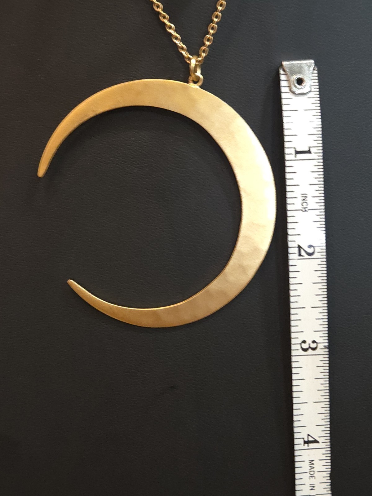 RLM Studio Vintage Hammerd Brass Crescent Moon Pendant Necklace & Earring Set.