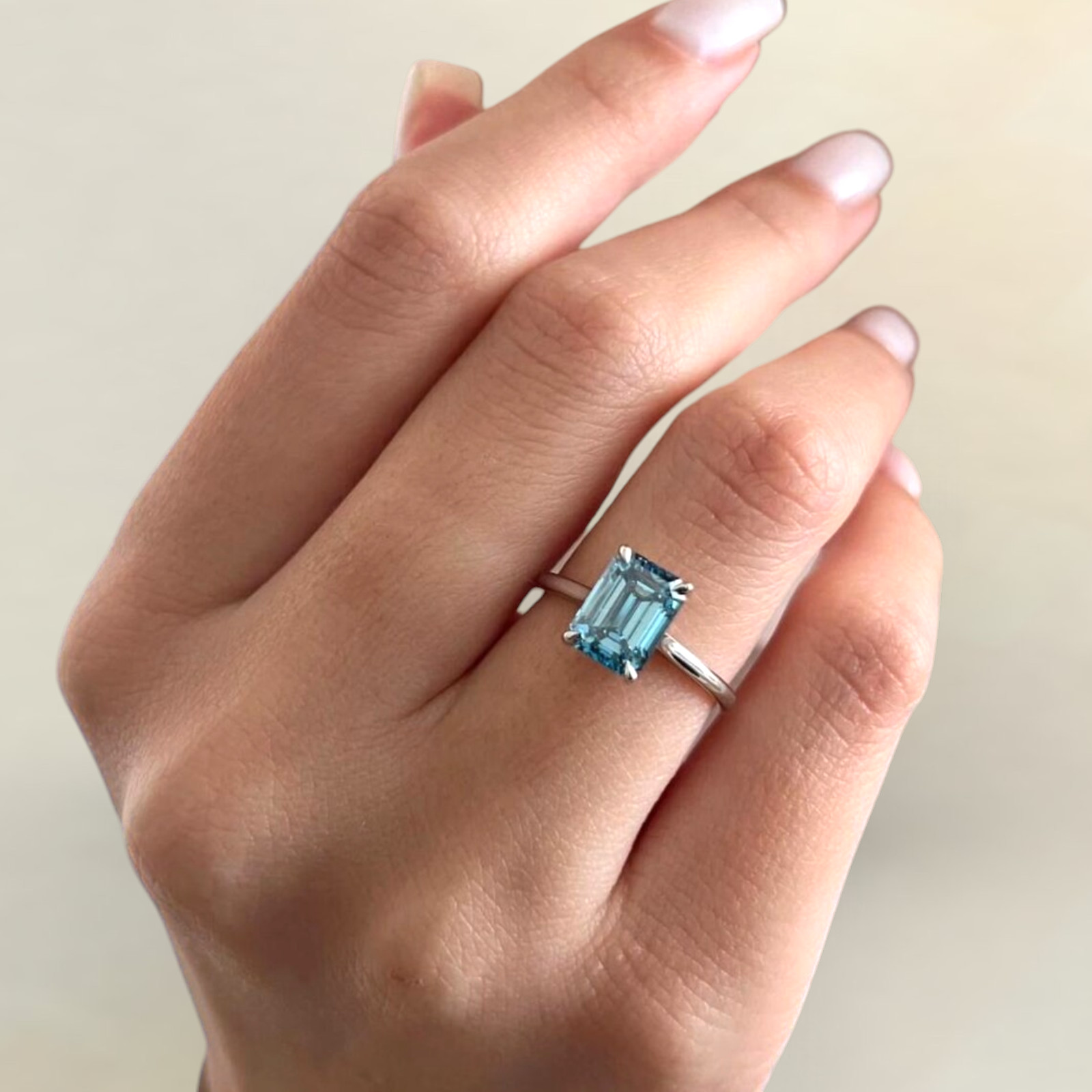 Emerald Cut 2.00 Ct Fancy Vivid Blue Women Diamond Ring Lab Grown 14K White Gold