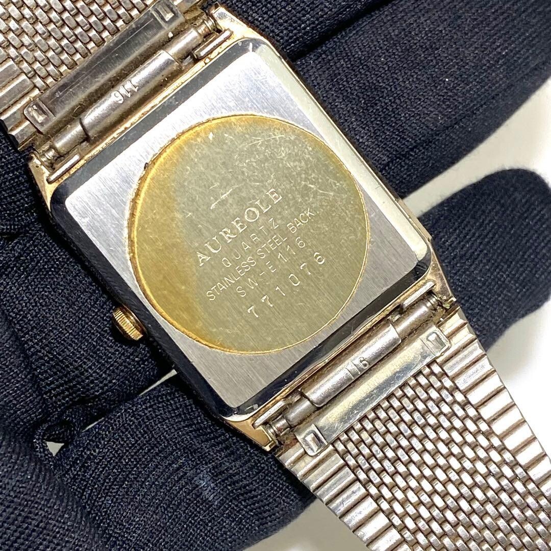 AUREOLE Wristwatch Square Mesh Bracelet Gold Authentic From Japan