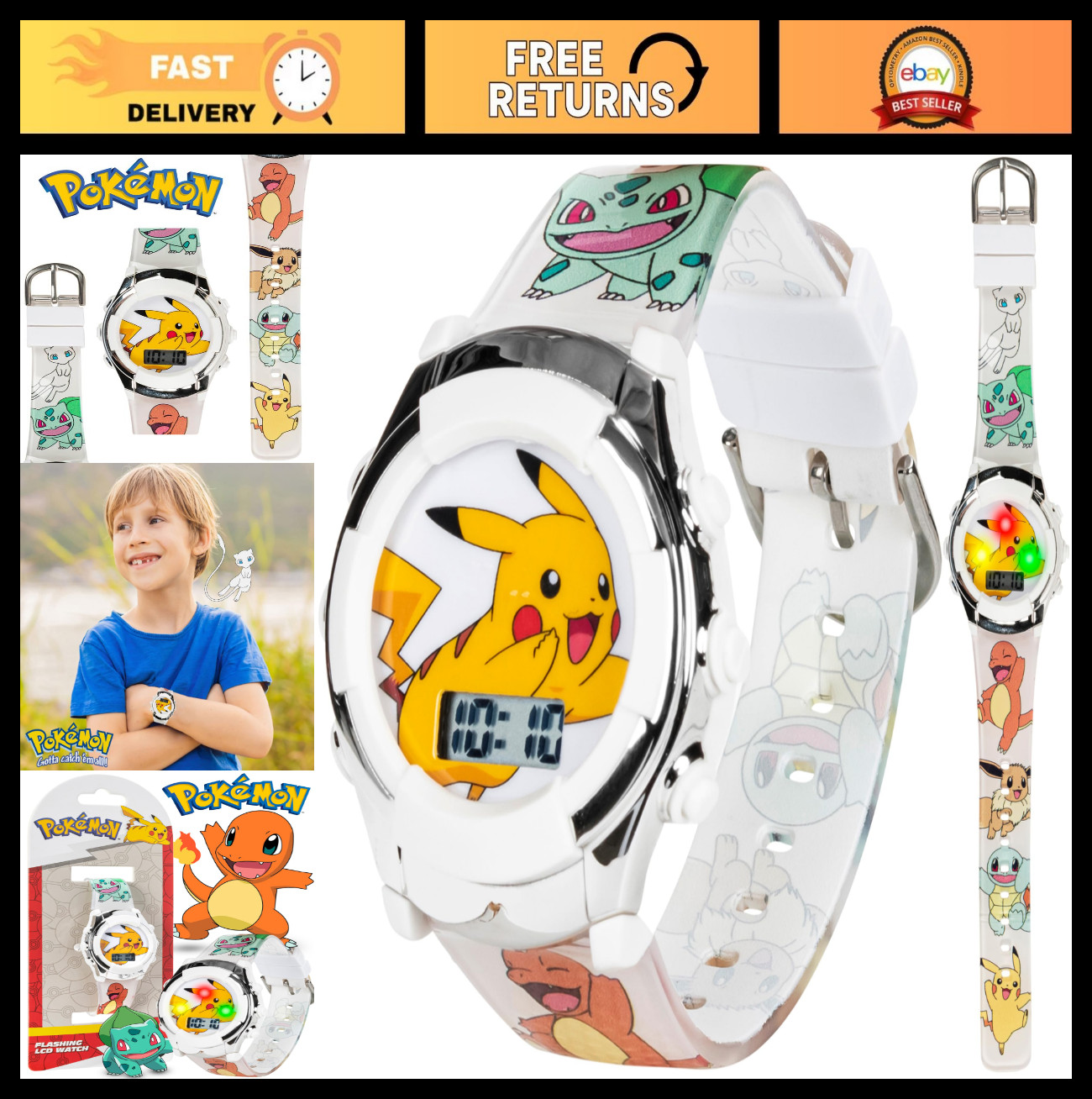 Kids Pokemon Digital LCD Quartz Watch – Unisex for All Ages, Fun & Stylish Timep