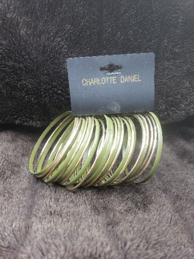 Charlotte Daniels Large Lot of Goldtone And Green Bangle Bracelets New on Tag