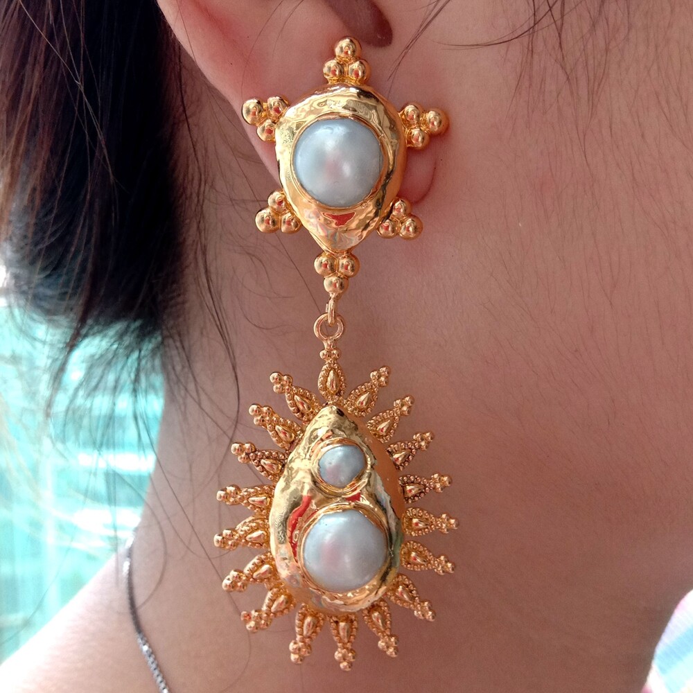 24 K Yellow Gold Plated Keshi Pearl Stud Earrings