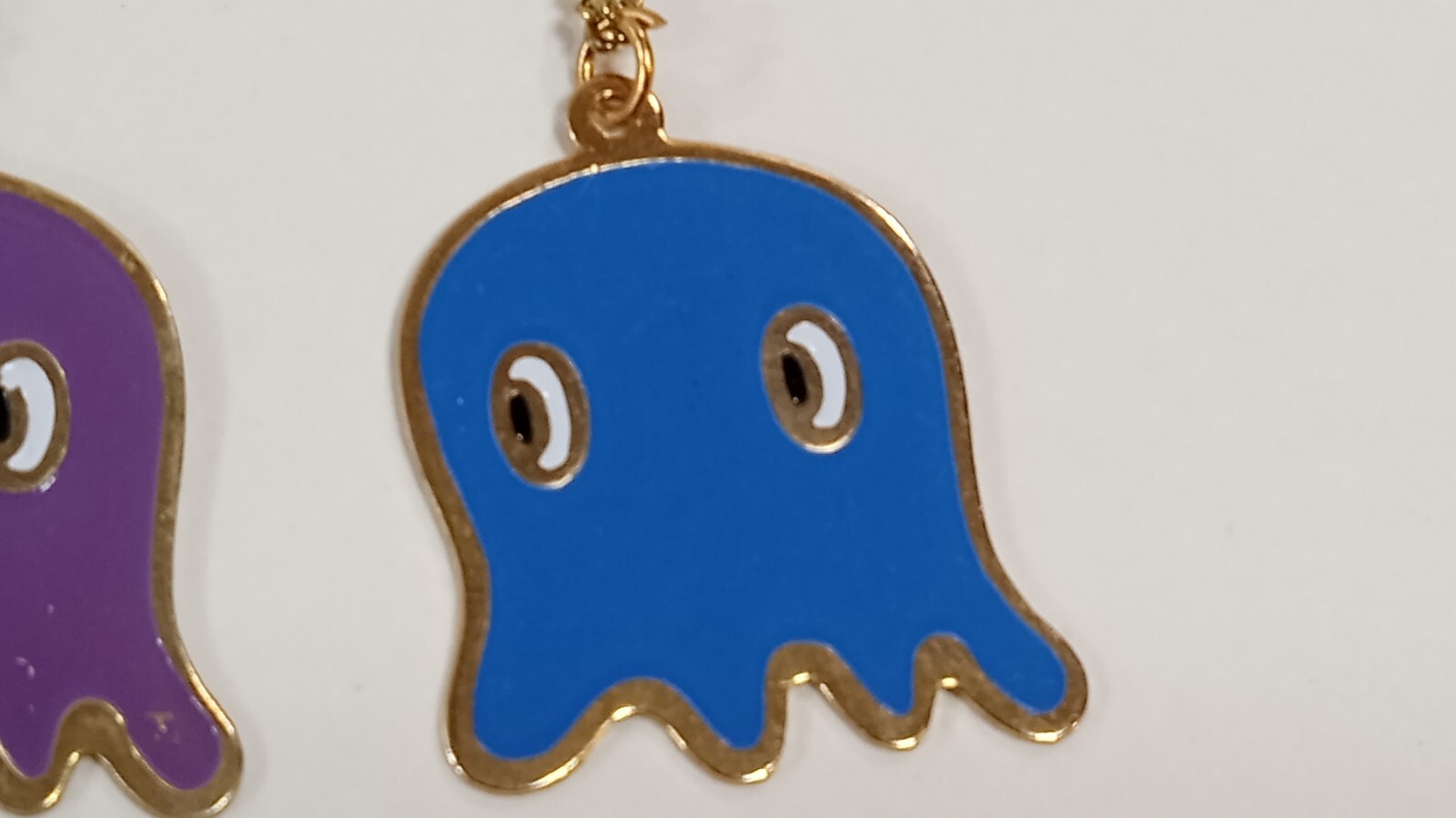 (2) Vintage Pac-Man Ghost Characters Necklaces Purple/Blue