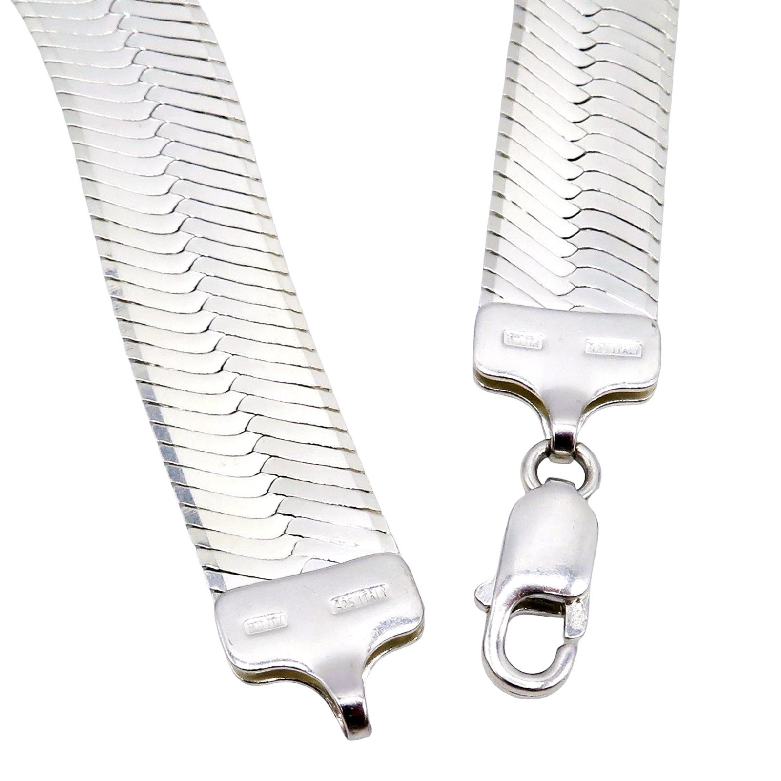 Vintage Milor 925 Italy Sterling Silver Wide Herringbone Necklace 18 Inches