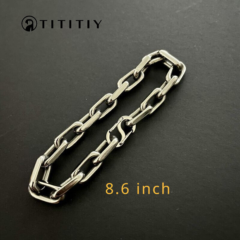 8mm Pure Titanium Chain Bracelet for Men’s Flat O-Chain Anti Allergy 8.6 inches