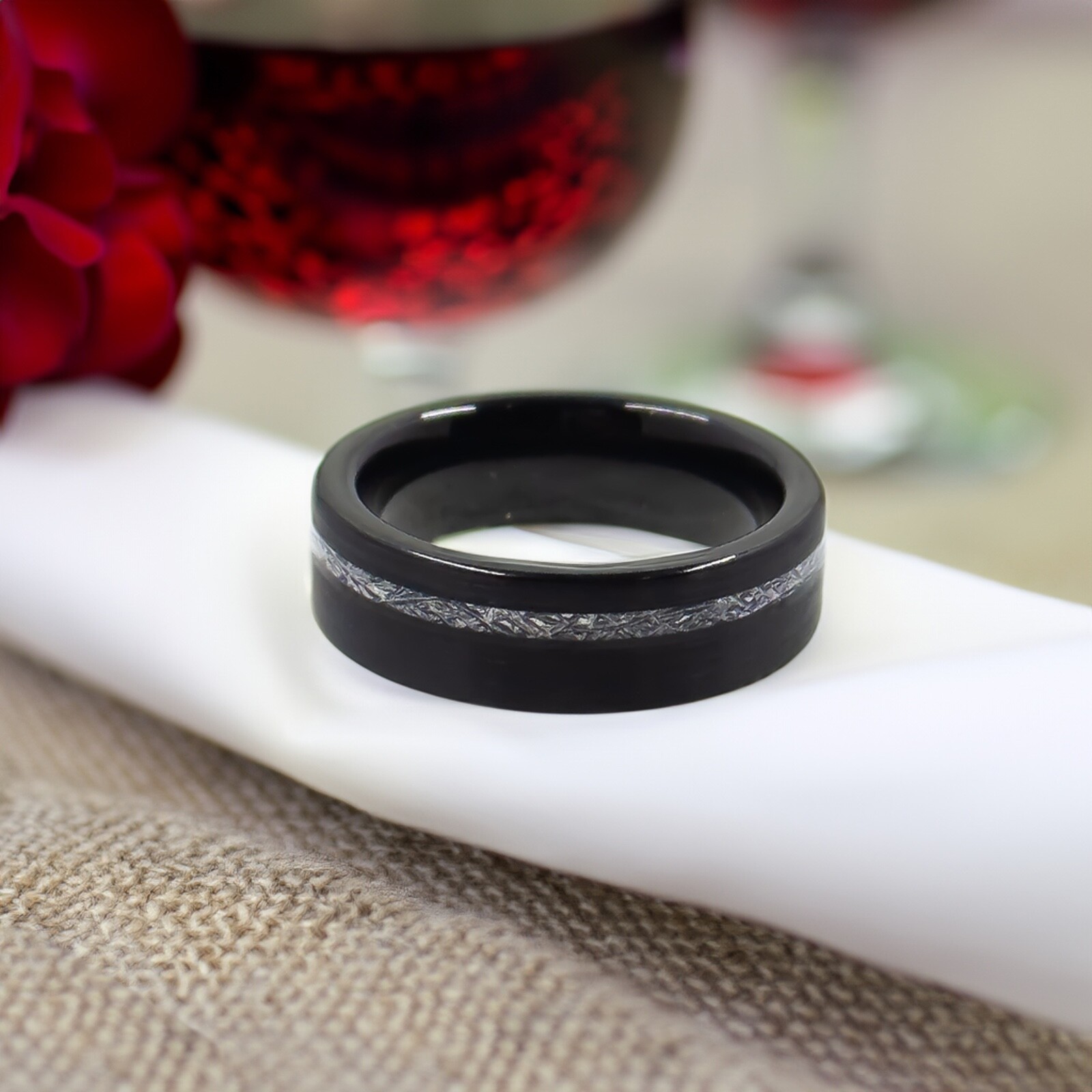 Tungsten Flat Edge Meteorite Ring – Silver, Gold, or Black – 6mm or 8mm