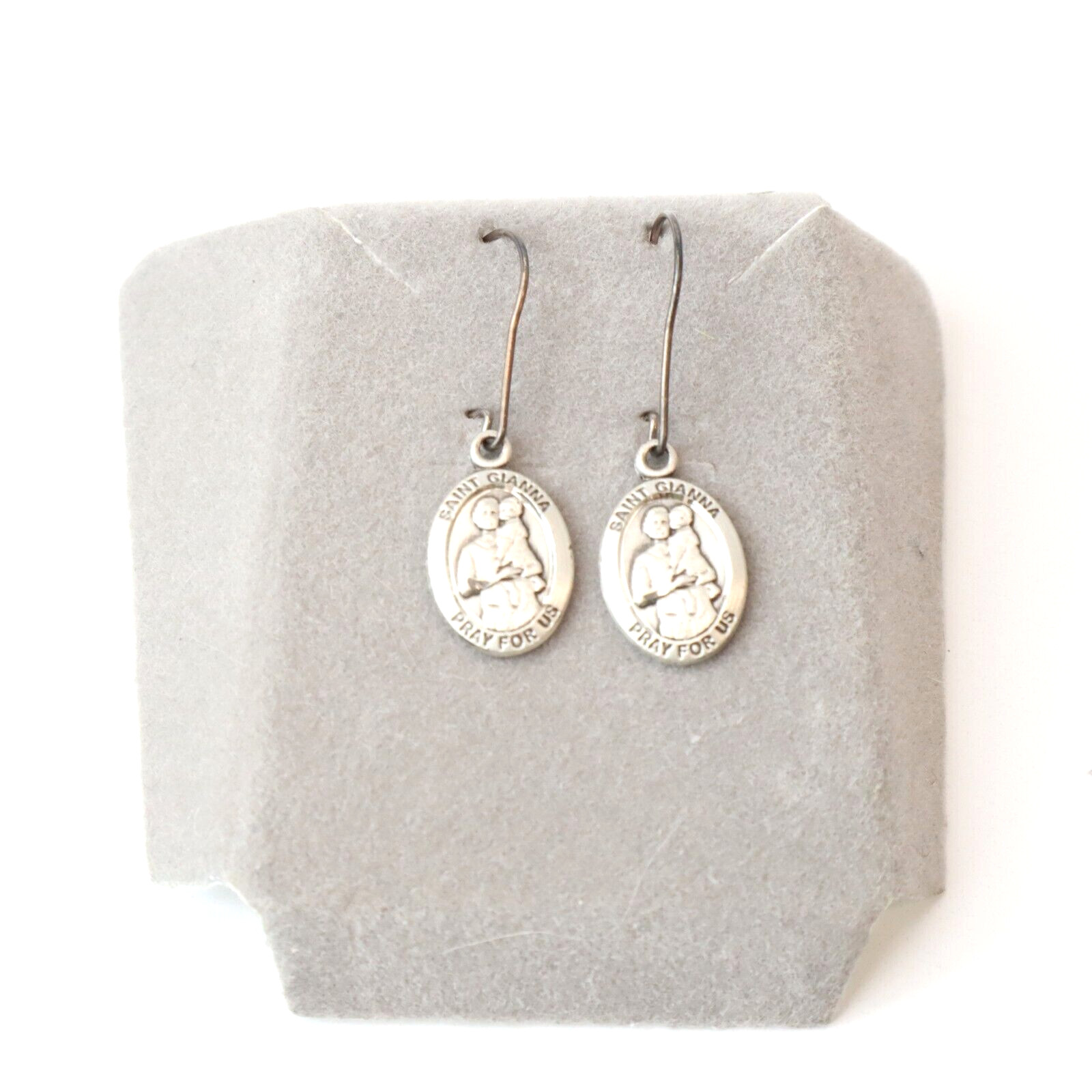 925 Sterling Bliss Vintage Saint Gianna Pray For Us Religious Medal Earrings