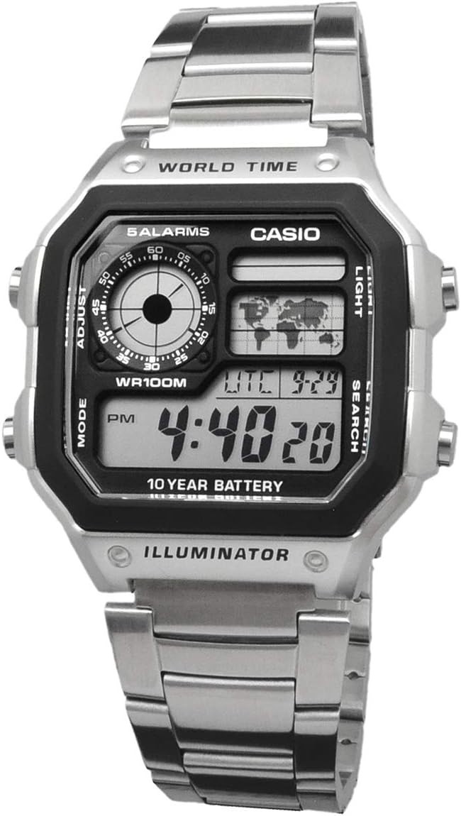 Casio AE-1200WHD World Time Watch Casio Royale Silver Steel Digital JDM