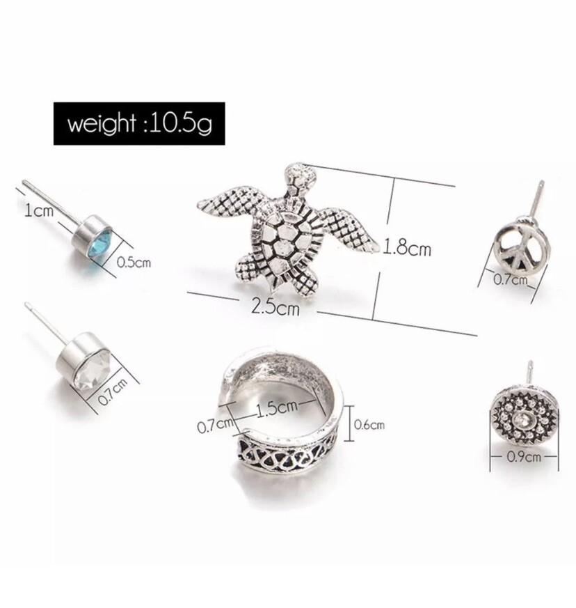 6pc Set~ Earrings Bohemian Art Sea Turtle Cartilage Cuff Hoop W/ gift Box 🎁 !!
