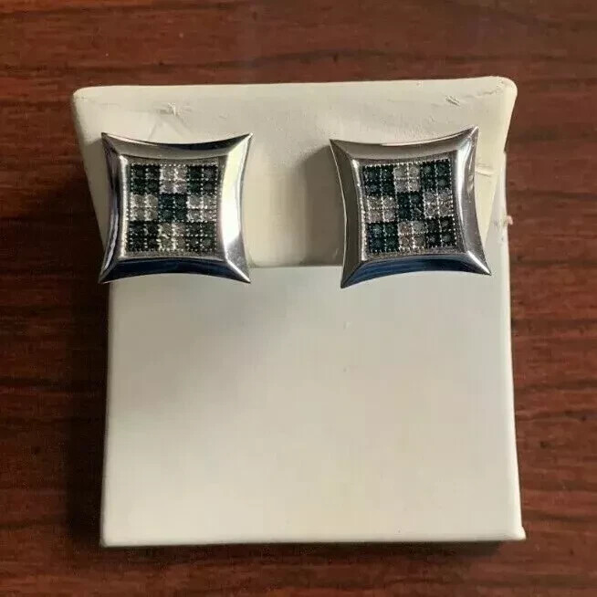 Round Cut Blue & White Diamond 2.50Ct Mens Stud Earrings Lab Created 925 Silver~