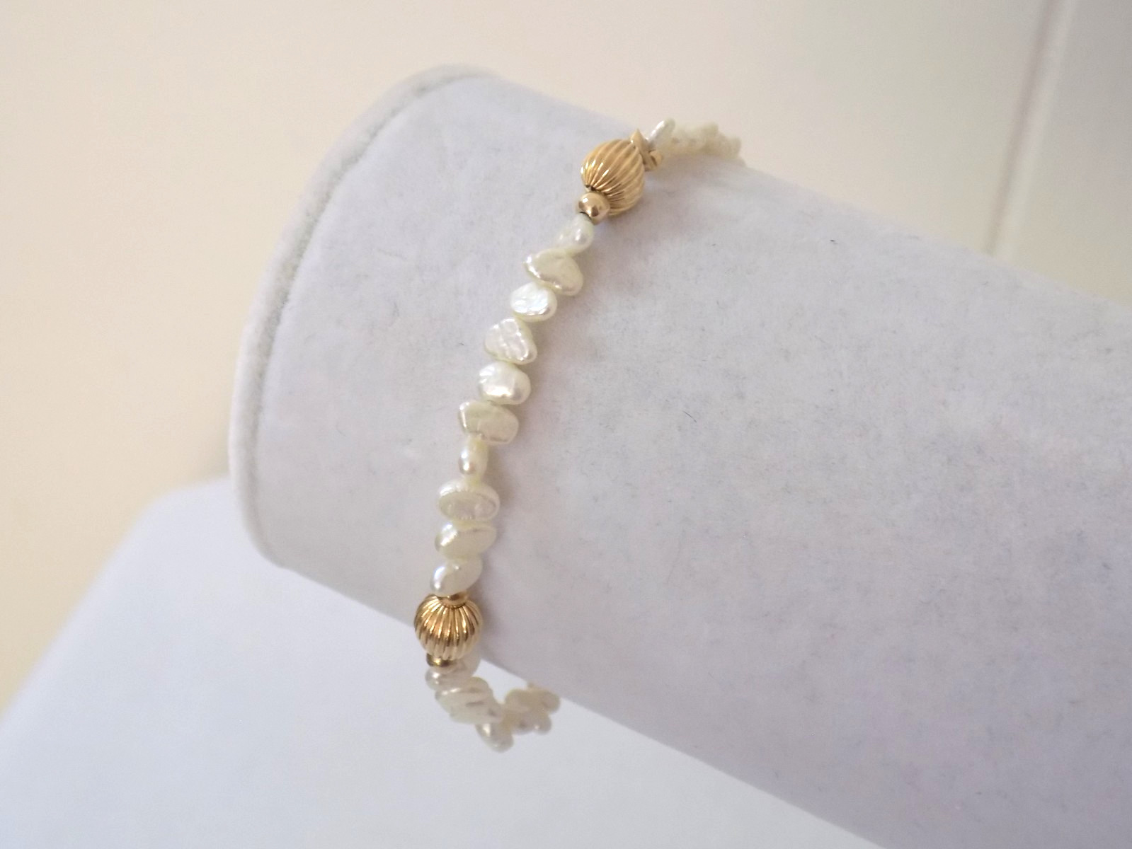 Vintage 14K Yellow Gold 6 mm Bead & Rice Pearl 7 1/8 Inch Bracelet-3.2 Grams