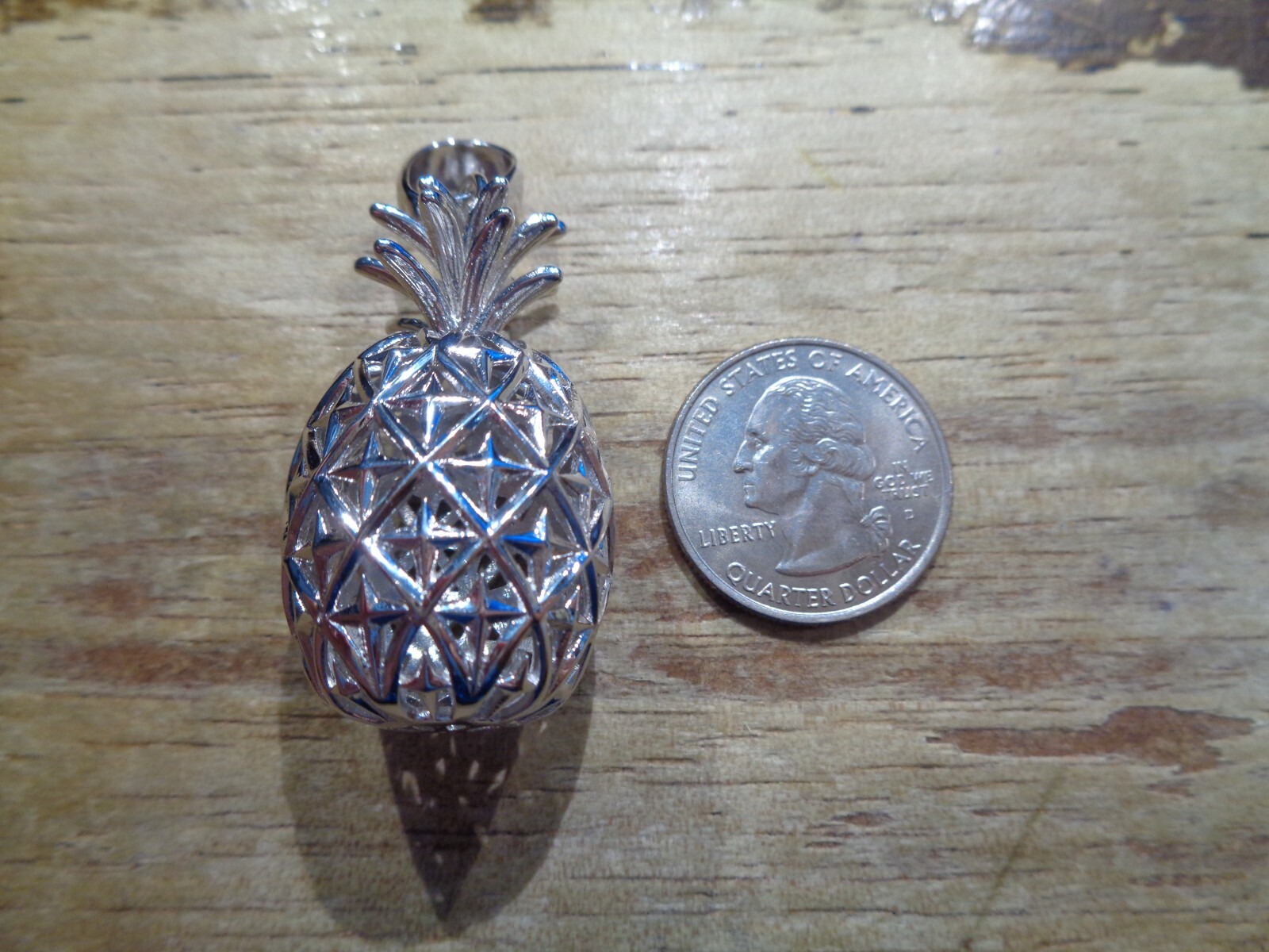 22.5MM HEAVY WG-PLATED 925 SILVER EXTRA-EXTRA LARGE HAWAIIAN PINEAPPLE PENDANT