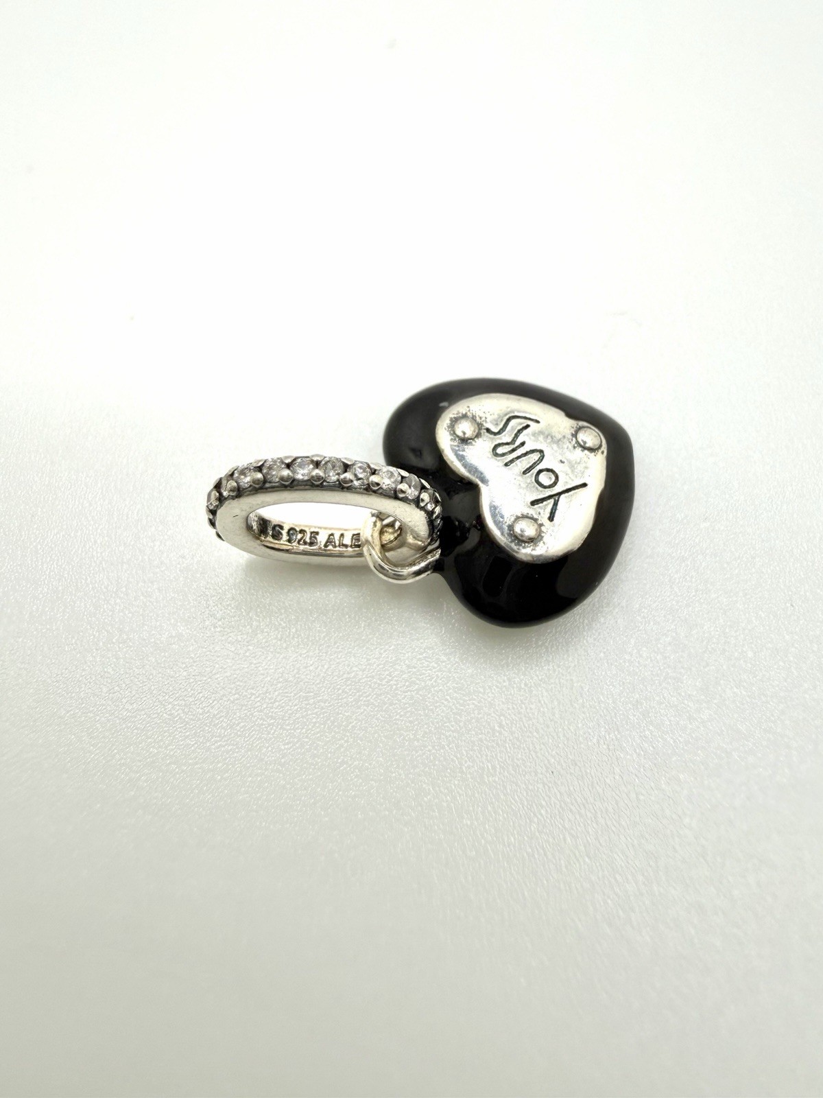 Pandora S925 ALE Yours Unlock My Heart Black Enamel Dangle Charm 791814CZ