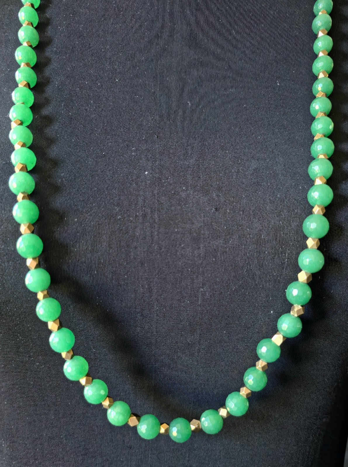 Signed Ashley Pittman Green Aventurine Gemstone Bead & Brass Bead Necklace 18″
