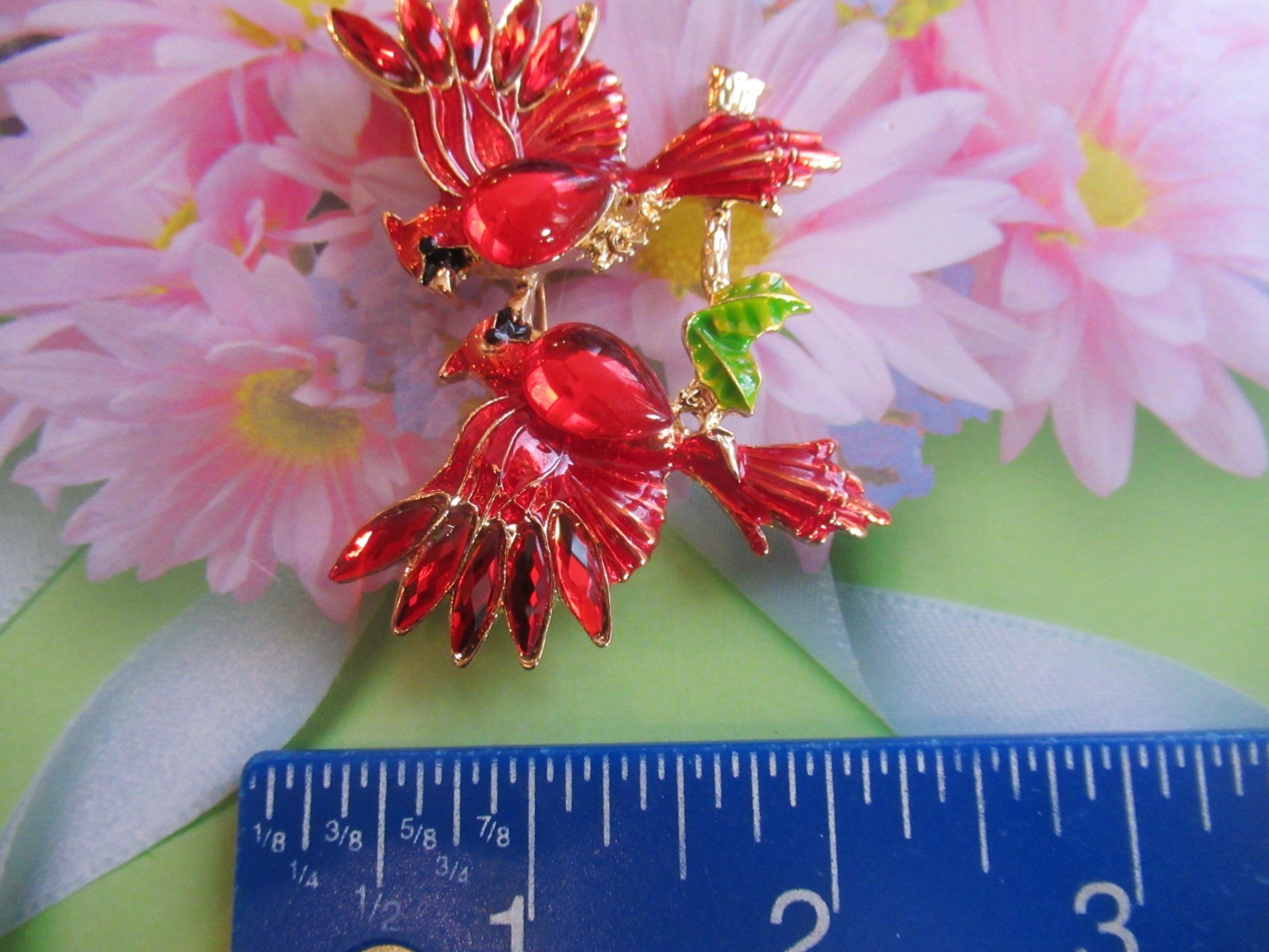 Mothers Day Cardinal Birds Brooch Pin Lucite Jelly Belly BEAUTIFUL! NEW