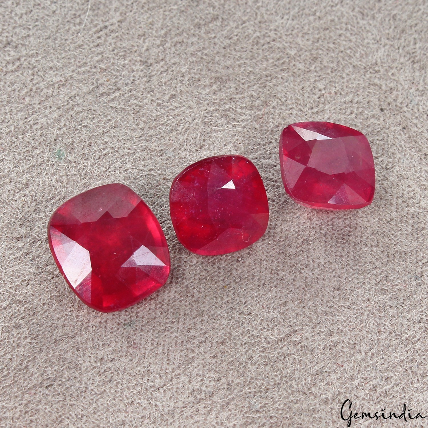 3 Pcs Red Ruby Mozambique Cushion Cut Certified Natural Gemstones~ 14.60 Ct Excl