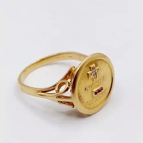 0.20Ct Baguette Lab Created Ruby Love medal AUGIS Ring 14K Yellow Gold Plated