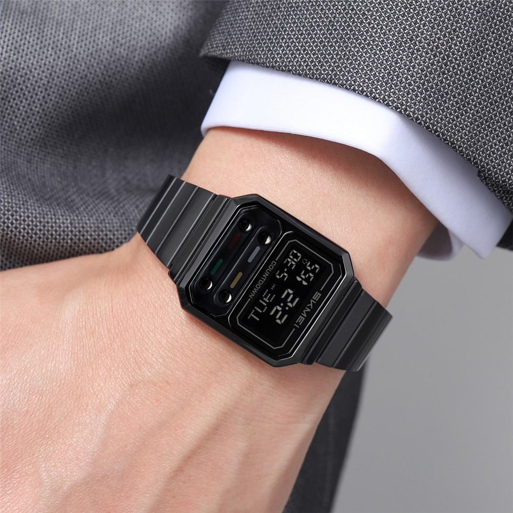 SKMEI Men Watch Rectangle Dial Steel Wristwatch Fashion Male Sport LED Watch