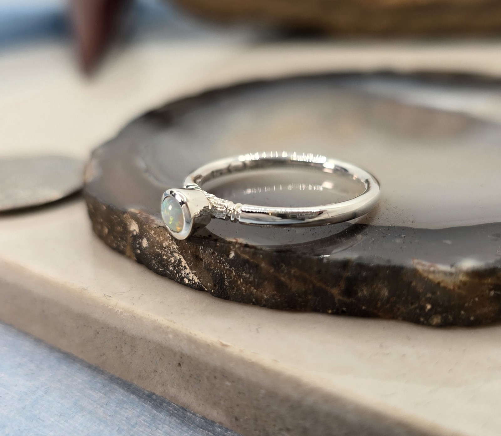 2 X Australian Made STACKABLE Opal Ring Set 925 Sterling Silver Ring Unique