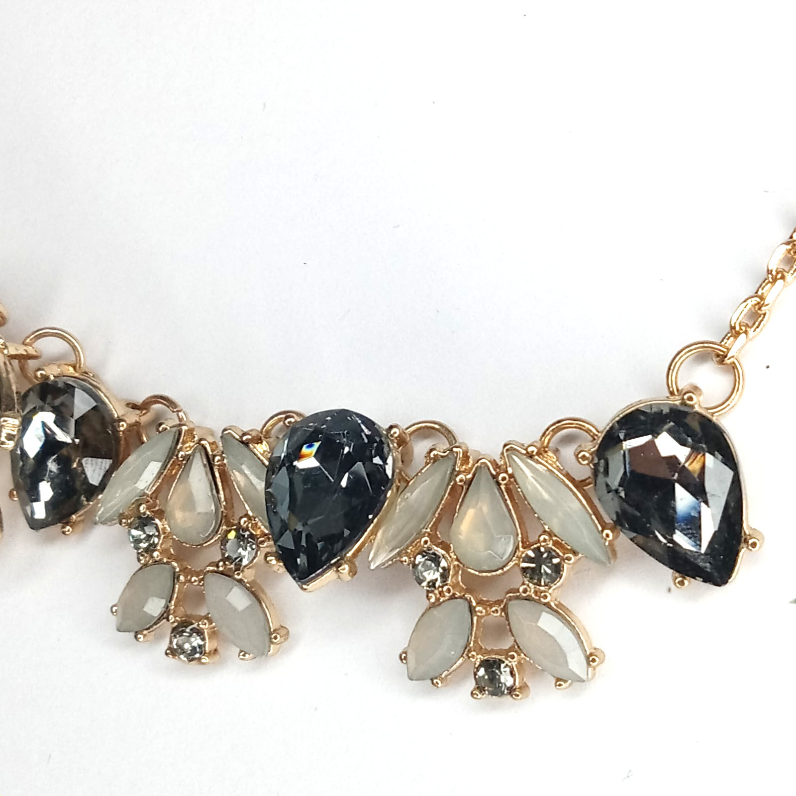 Statement Necklace Gold Tone Smoky Black& Clear Rhinetones Vintage-Inspired Glam