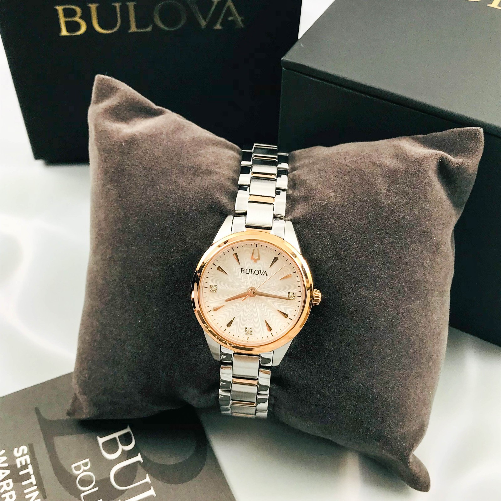 Bulova Sutton 98P200 Ladies White Dial Diamonds Quartz Gold/Steel Watch 28mm