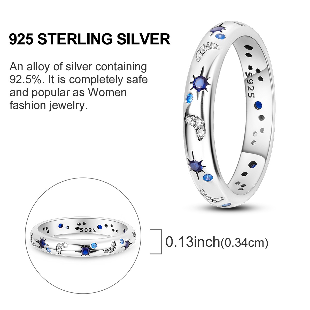 LAZA 925 Sterling Silver Brilliant Night Sky Finger Ring Blue CZ Women Jewelry