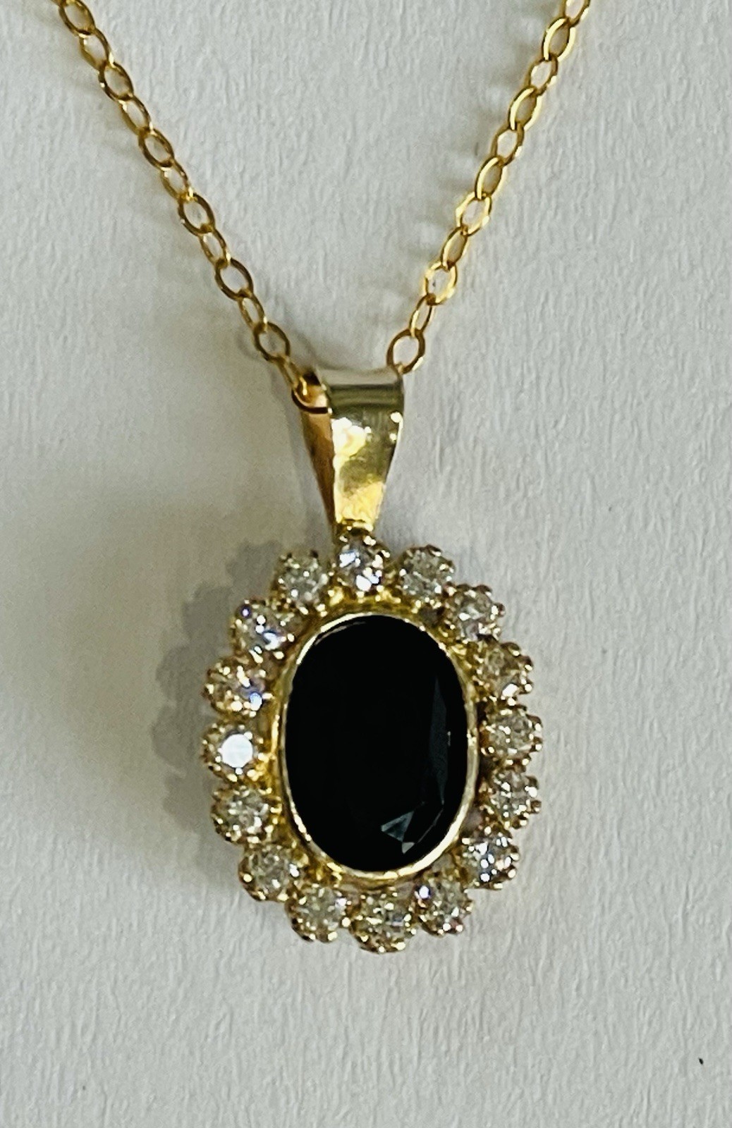 9ct Gold 375 Oval Sapphire (8mm x 6mm) & CZ Pendant – Special Clearance Price