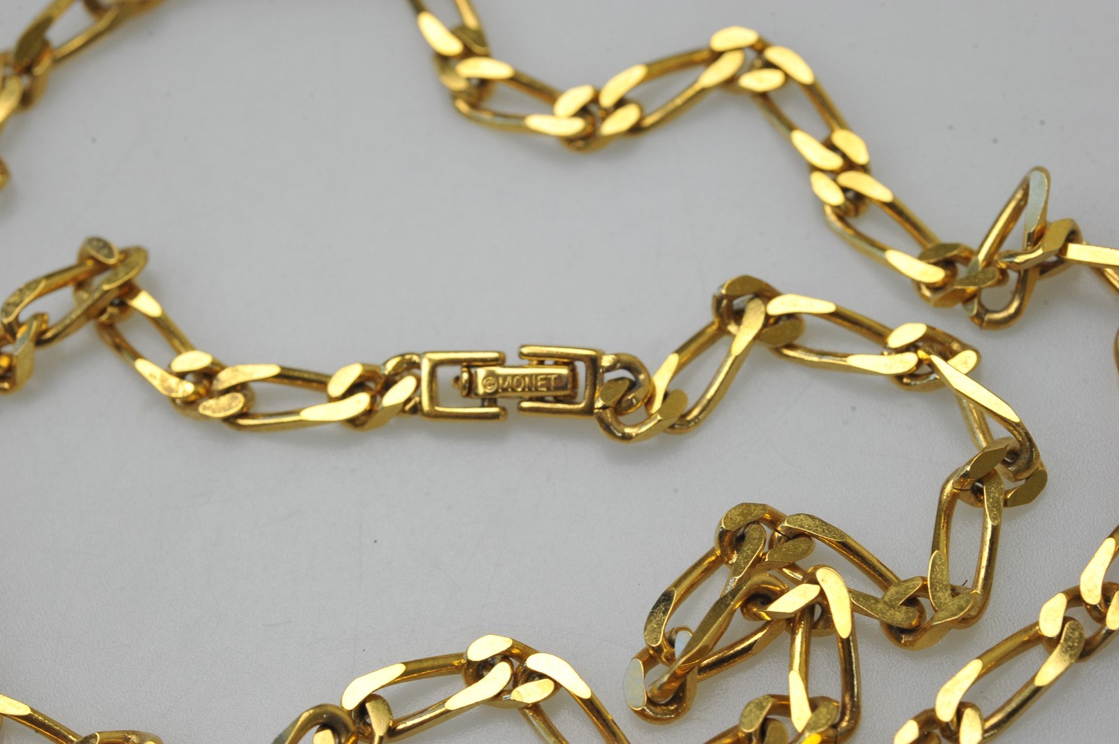 Vintage MONET Figaro Flat Link Gold Tone Chain 30” Long Necklace signed R25