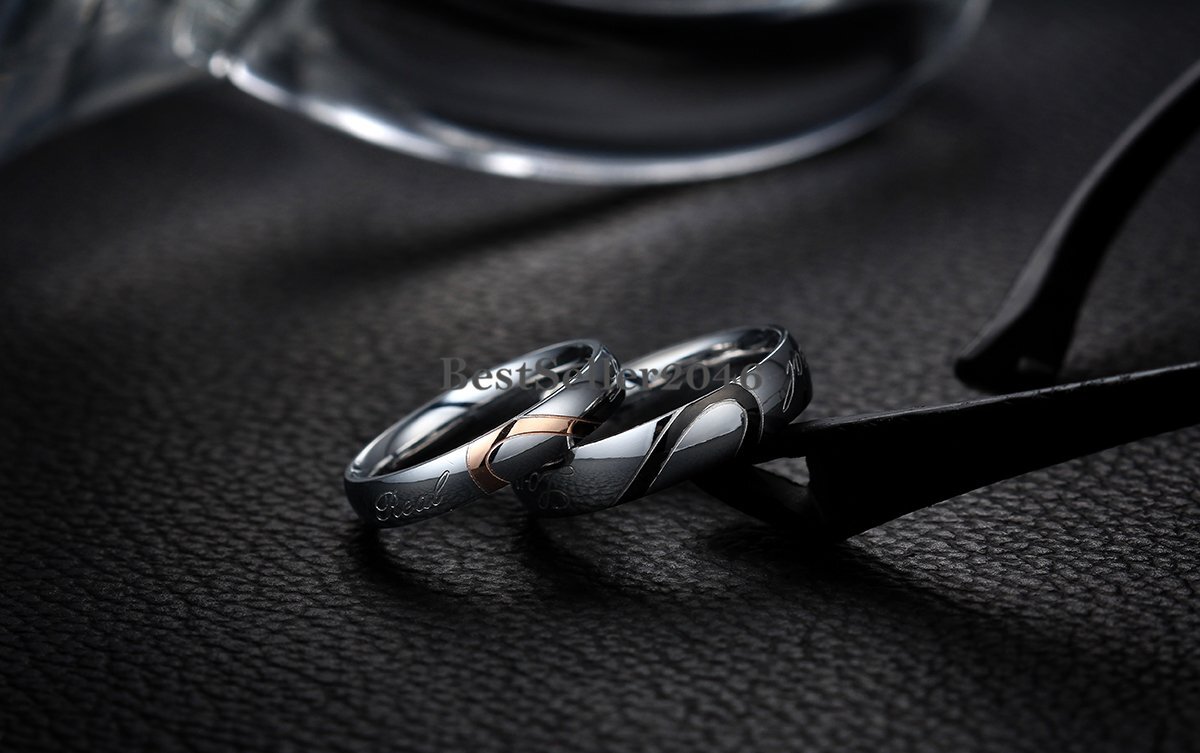 Stainless Steel “Real Love” Heart Couples Ring Promise Engagement Wedding Band