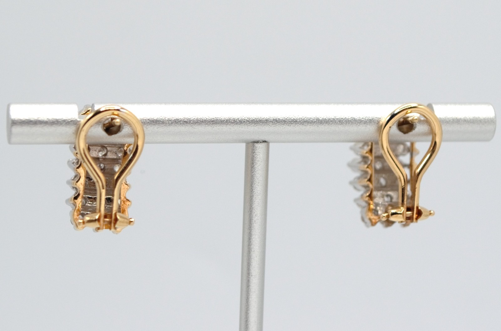 14K Yellow & White Gold Diamond 3D Cluster Huggie Hoop Earrings 6.69 Grams