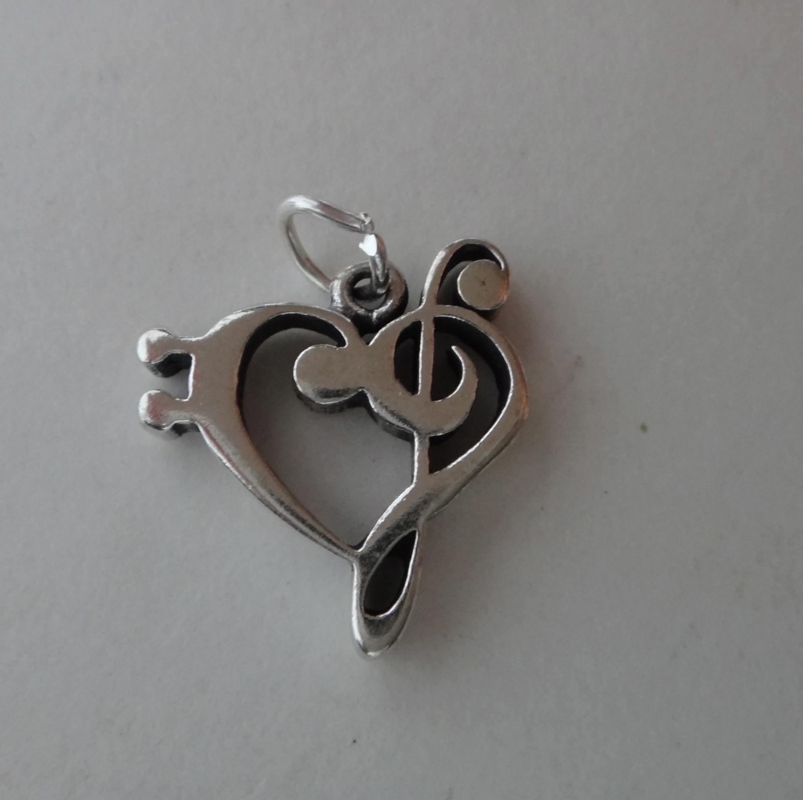 Sterling Silver 17x17mm Thick Bass Clef and Treble Clef Heart Shape Music Charm