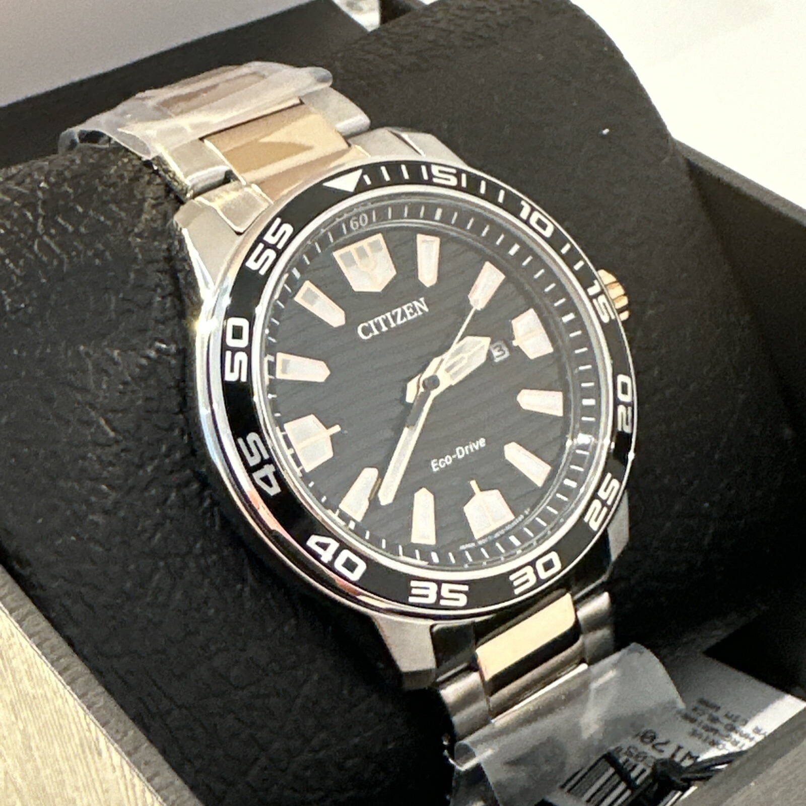 Citizen Eco-Drive Dual Tone AW1706-52E Black Dial Date Display Men’s Watch