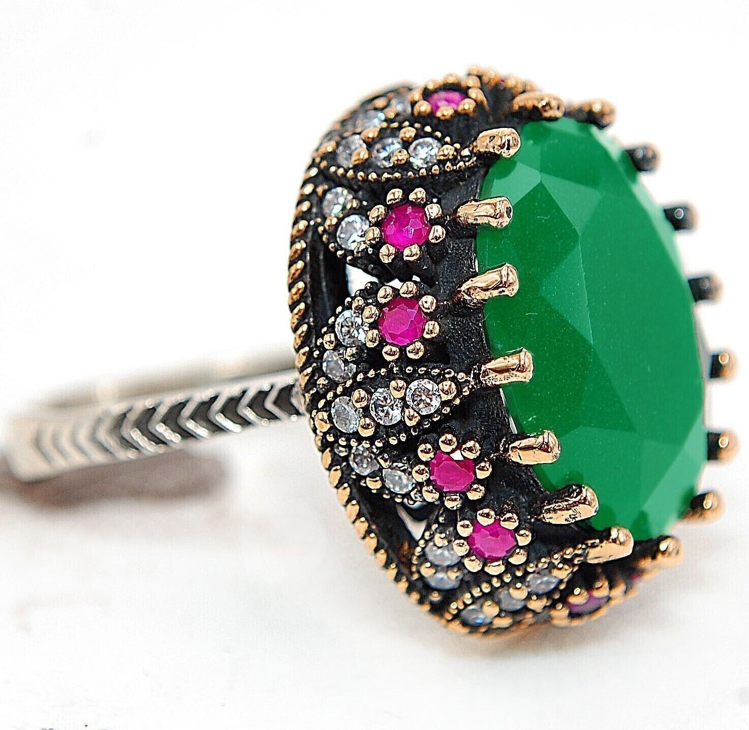 12CT Heat Treated Green Tourmaline 925 Sterling Silver Ring Sz 8.5 BT2-6