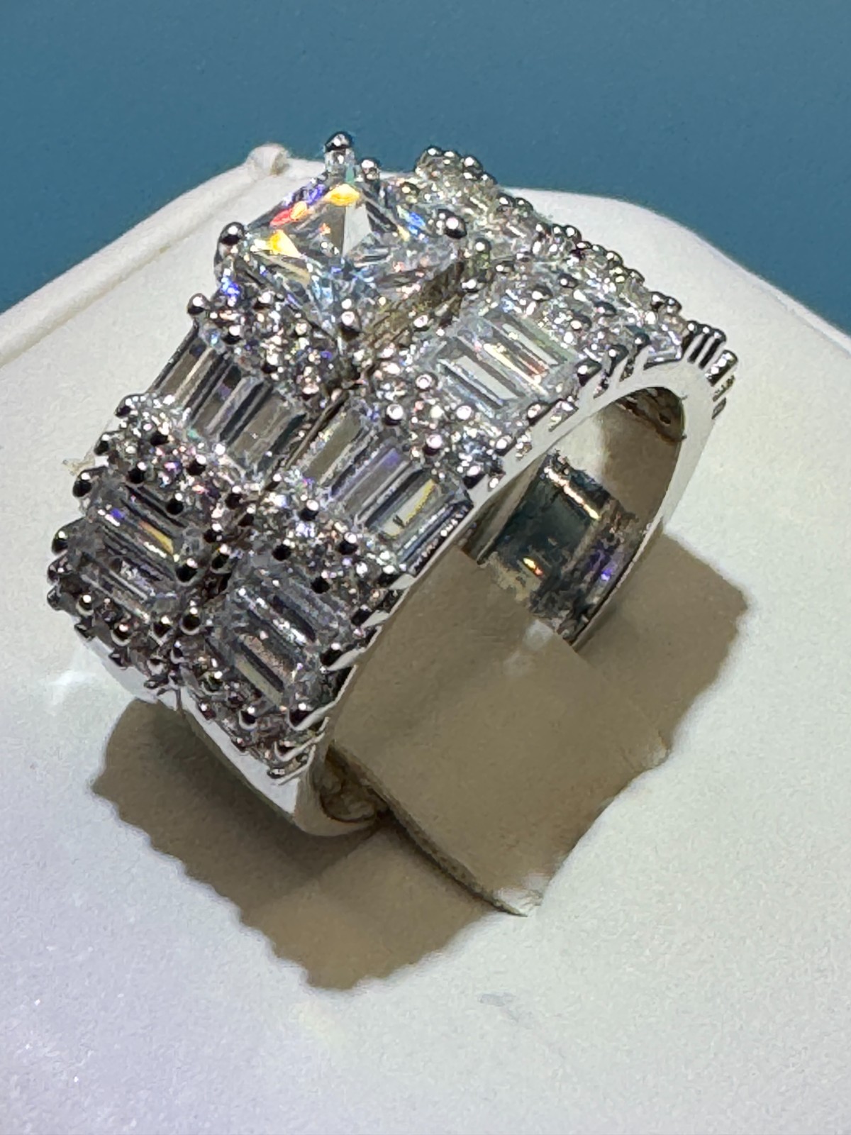 Dainty 2 Pc Square Main With Baguette & Round Accent Cubic Zirconia Set Size 8