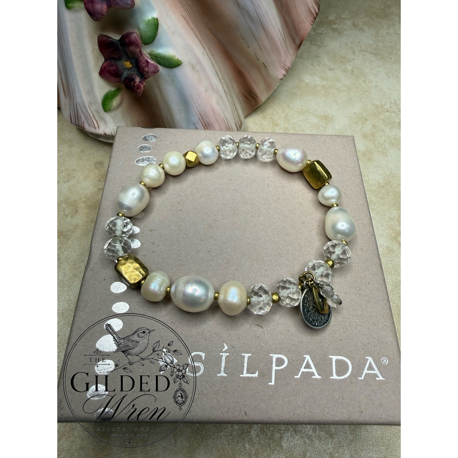 Retired Silpada B3168 Down to Earth Pearl Quartz Bracelet Display Sample 2015