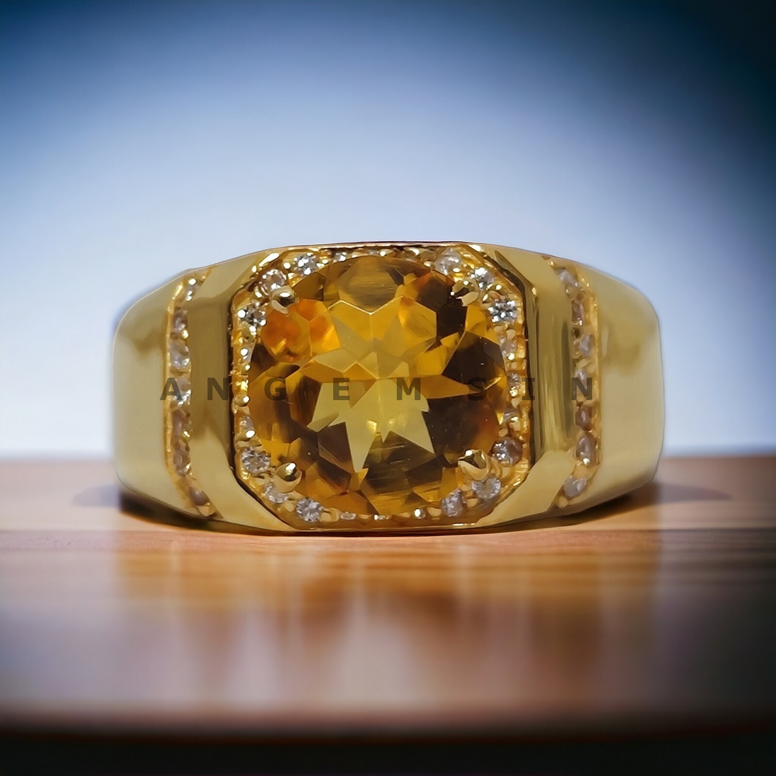 Citrine With 925 Sterling Silver Gold Plated Ring For Men’s #AL573