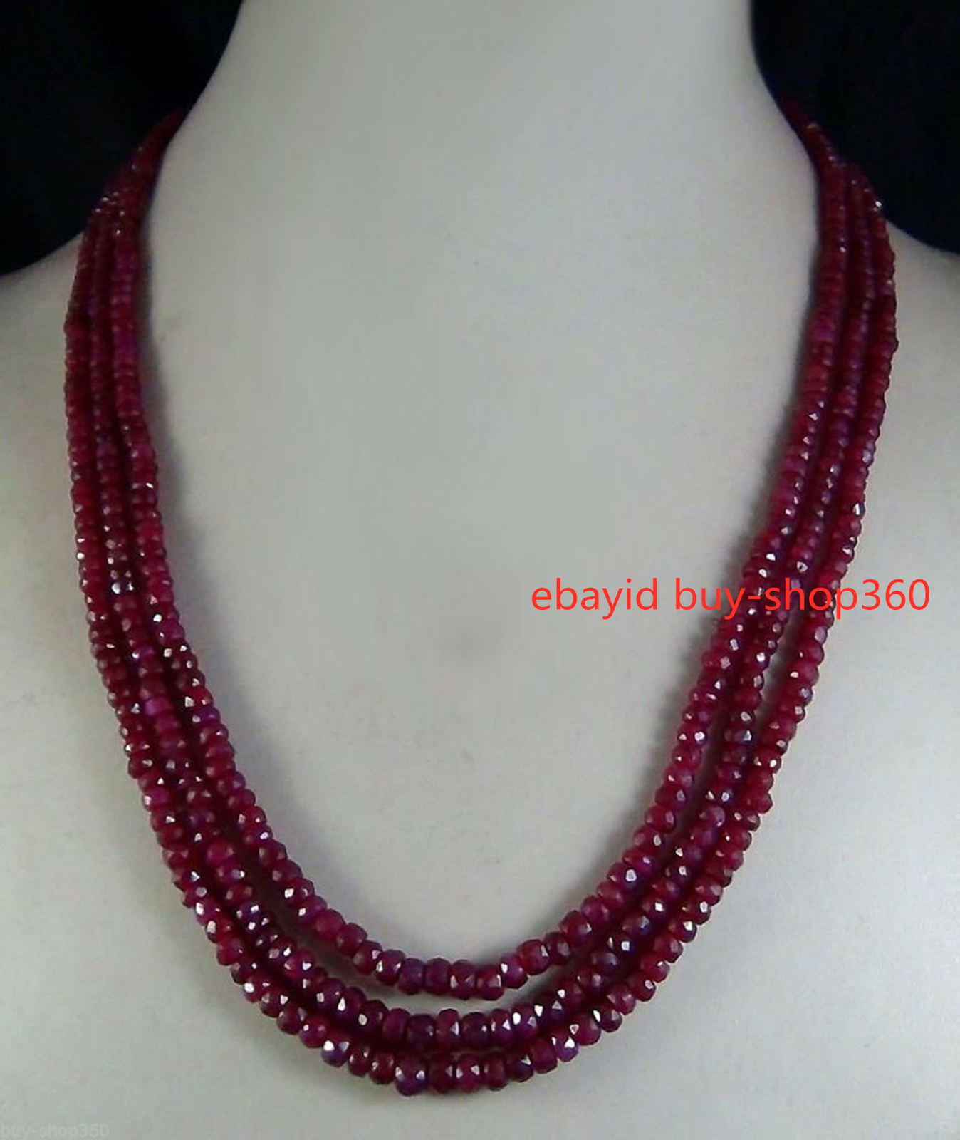 AAA Natural 2x4mm NATURAL Jade FACETED BEADS NECKLACE 3 STRAND 17″-19″