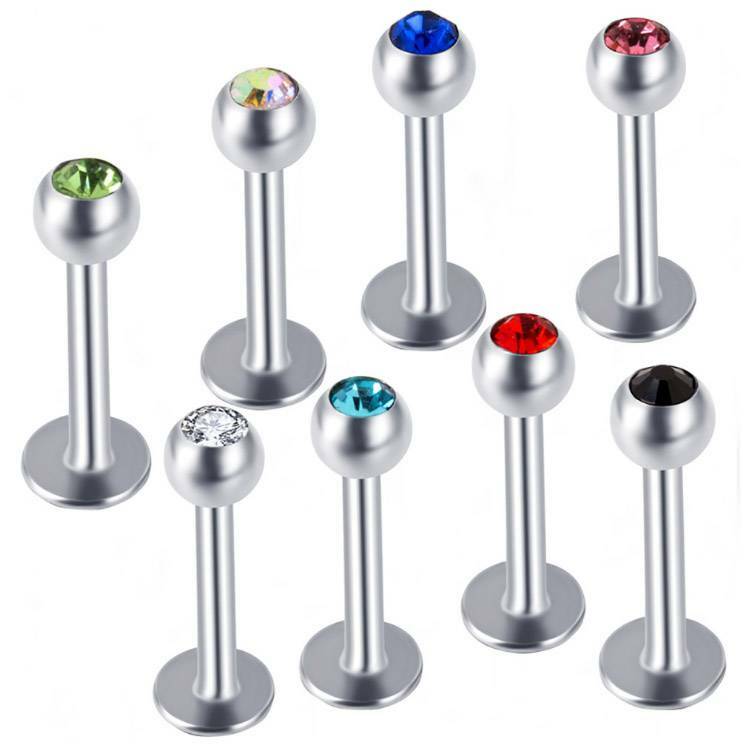 10PC 16G Crystal CZ Gem Labret Monroe Stud Lip Ring Helix Ear Cartilage Piercing
