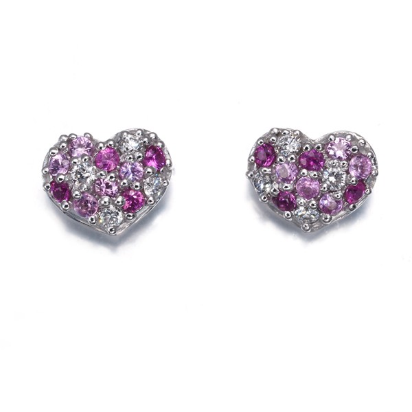 Auth Ponte Vecchio Earrings Sapphire 0.22ct Diamond 0.09ct Heart Paved 18K WG