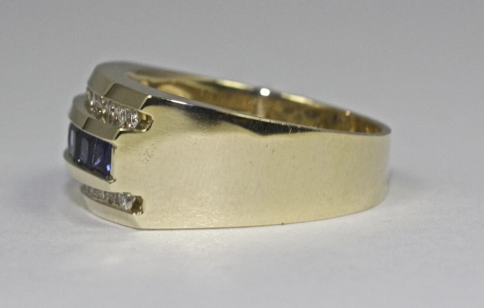 Men’s Wedding Eternity Ring Lab Grown Blue Sapphire & Diamond 14k Yellow Gold