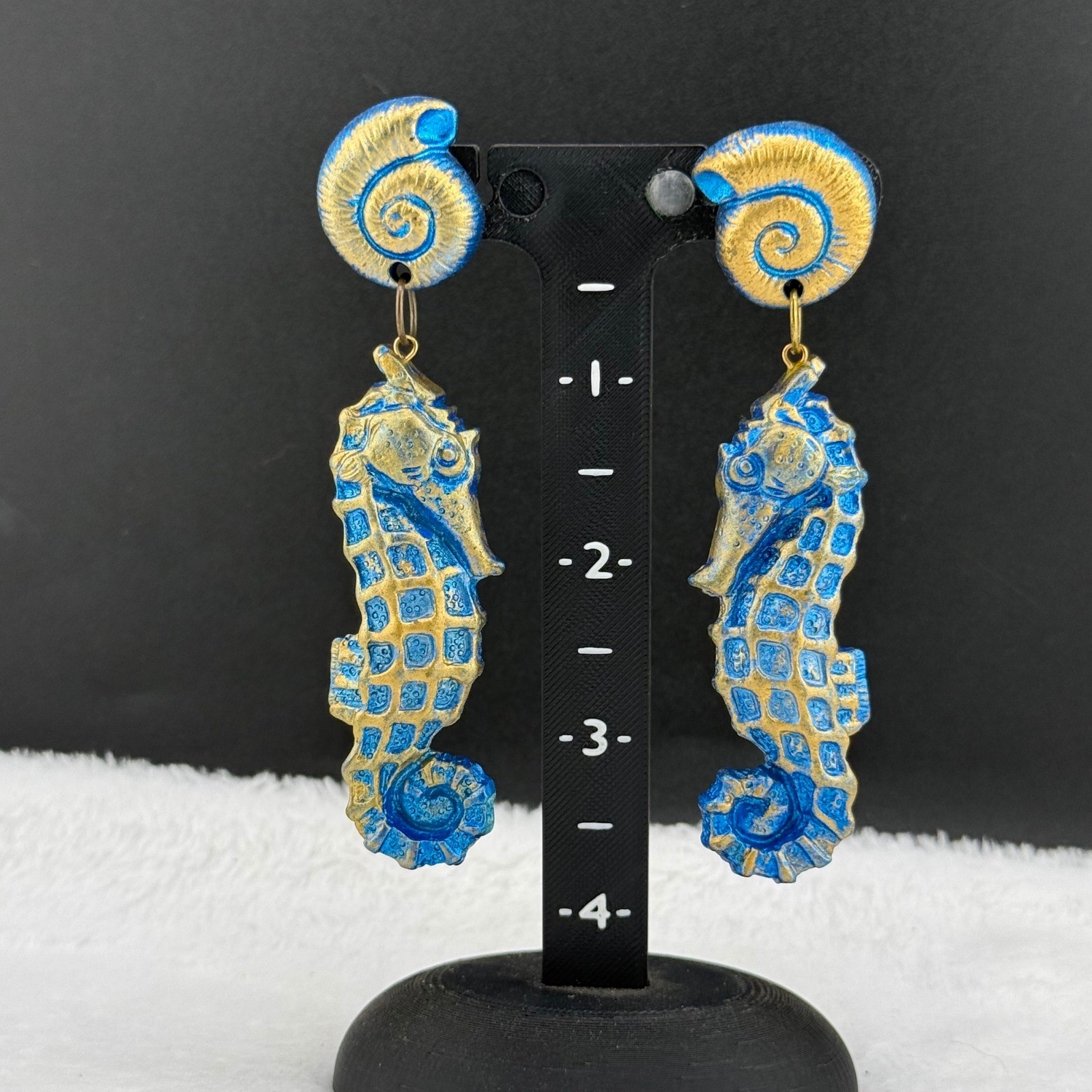 Vintage Seahorse Earrings Blue Nautical Shell Statement Jewelry
