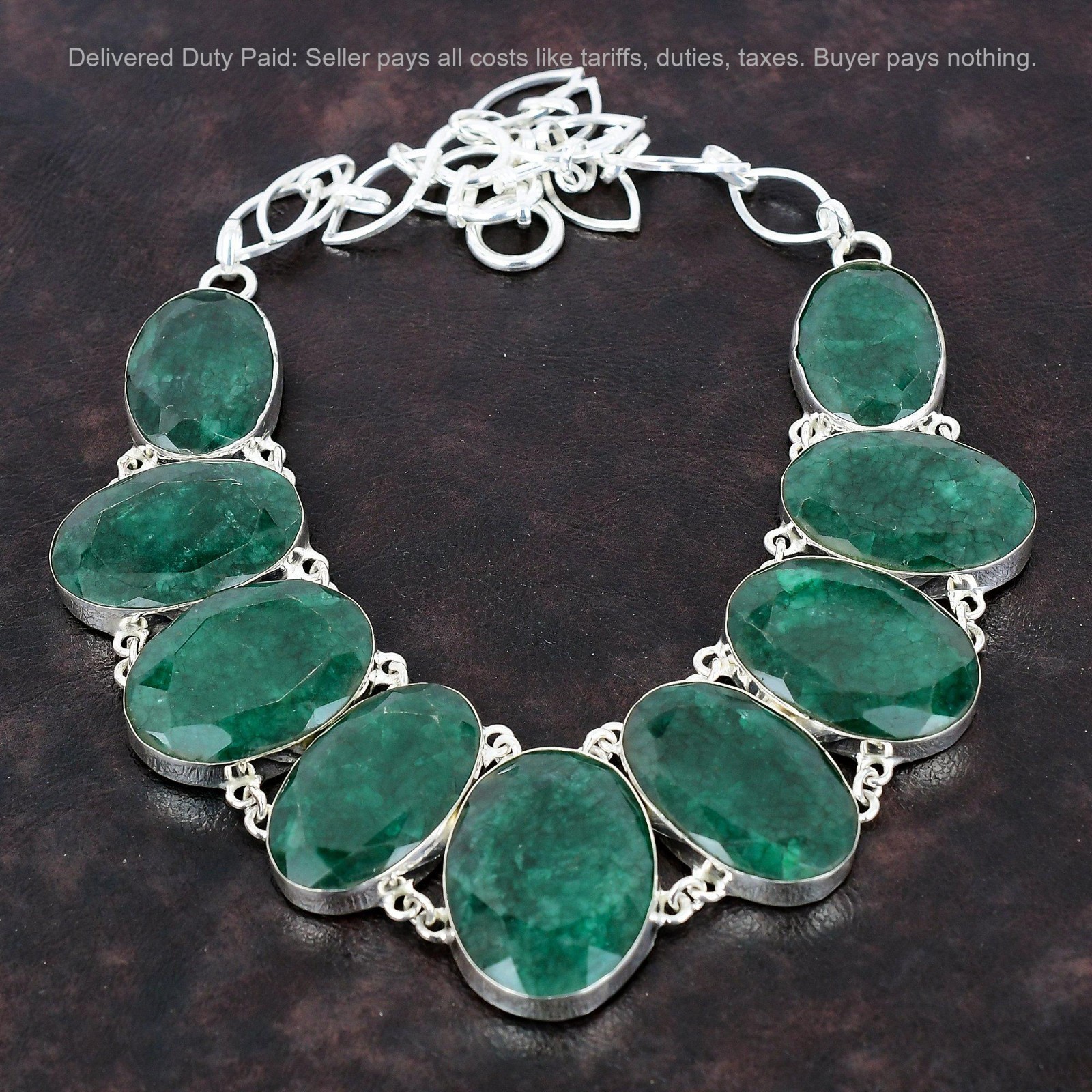 Oval Natural Zambian Emrald Bezel Sister Chain Artisan Boho Necklace 925 Silver