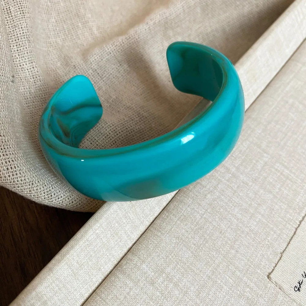 Acrylic Resin Open Cuff Bangle Women Irregular Round Layered Strand Jewelry