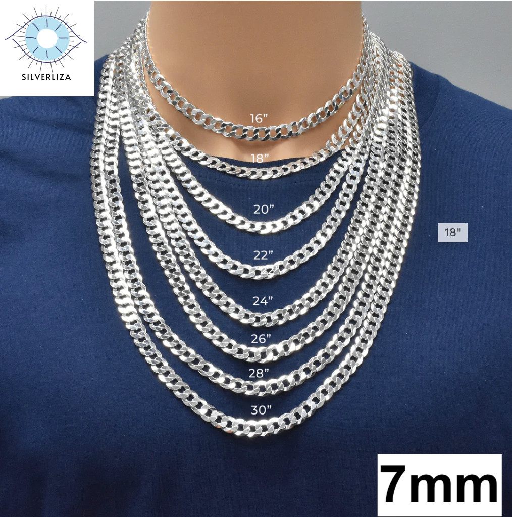Real 925 Sterling Silver Men/women Curb Cuban chain Bracelet or Necklace Italy