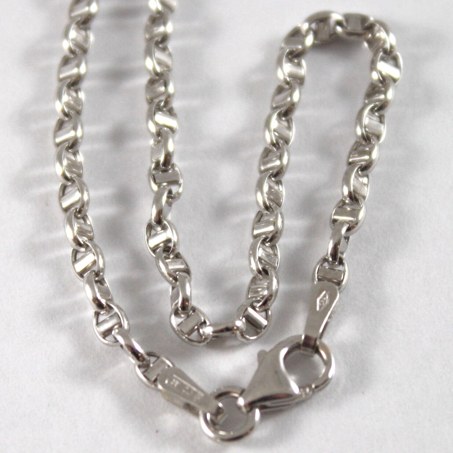 18K WHITE GOLD CHAIN NECKLACE SAILOR’S OVAL NAVY LINK 23.62 IN. MADE IN ITALY