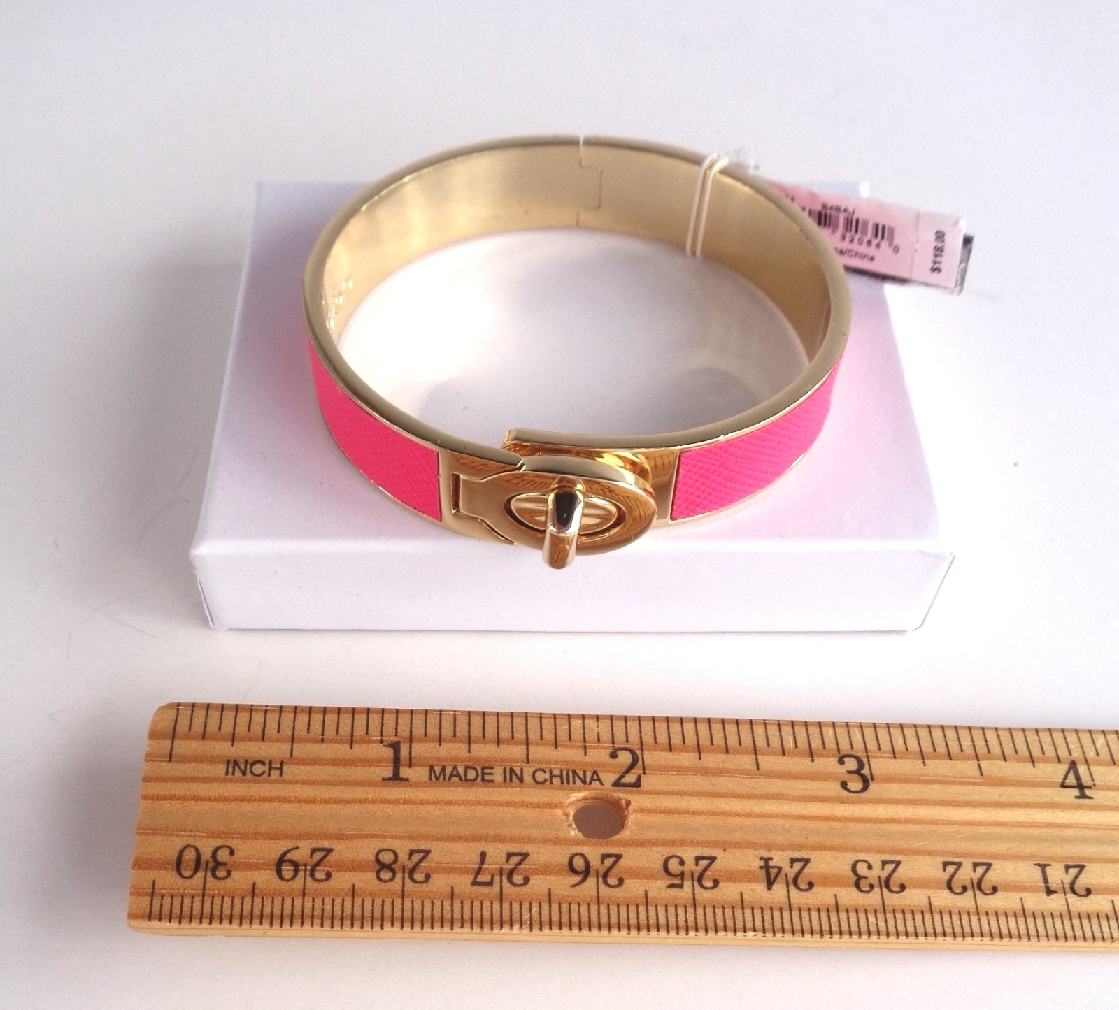 Coach Gold Pink Turnlock Bangle Hinged Bracelet Saffiano Leather in Loganberry