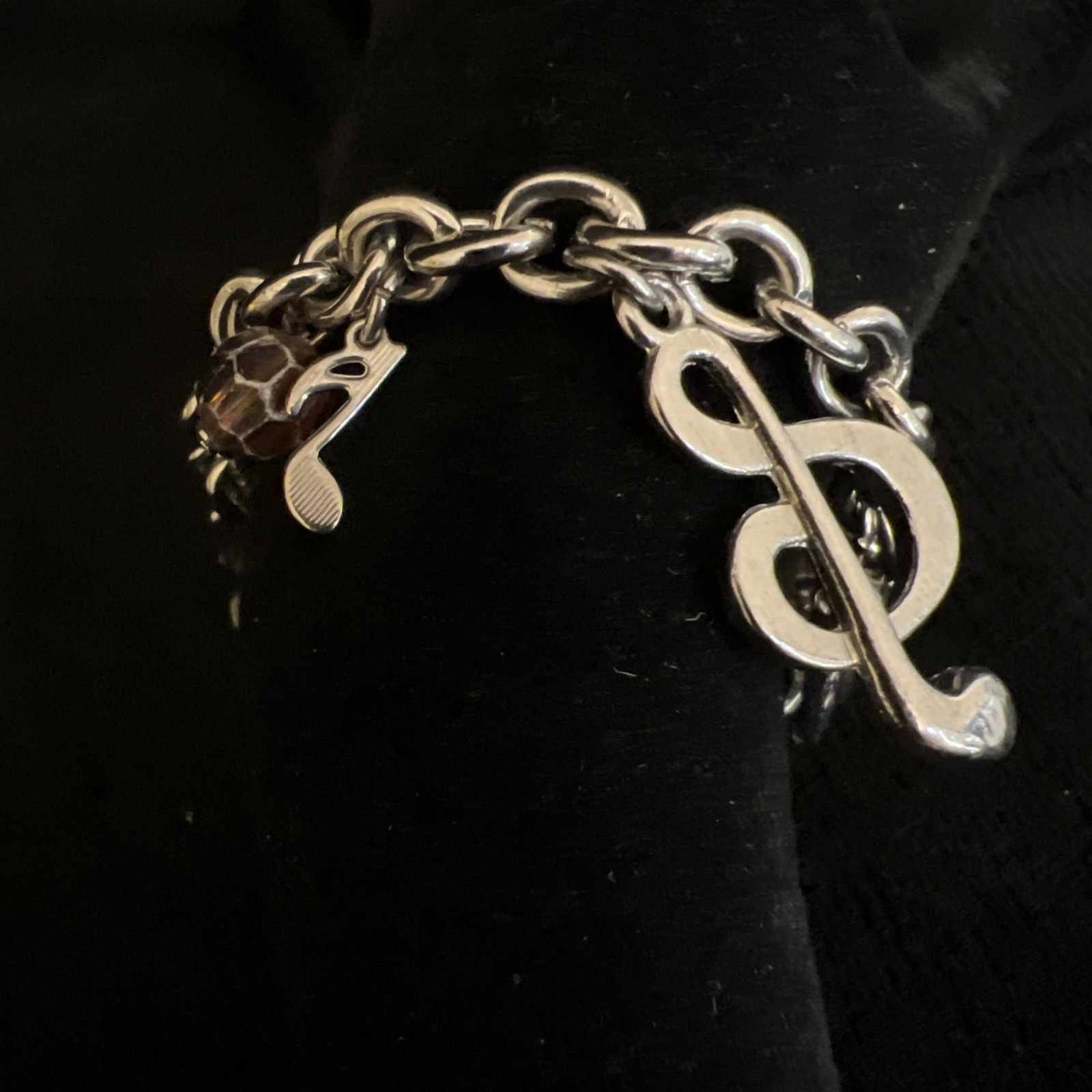 Musical Notes Silver Tone Charm Bracelet Rhinestone Music Lover 7.5”