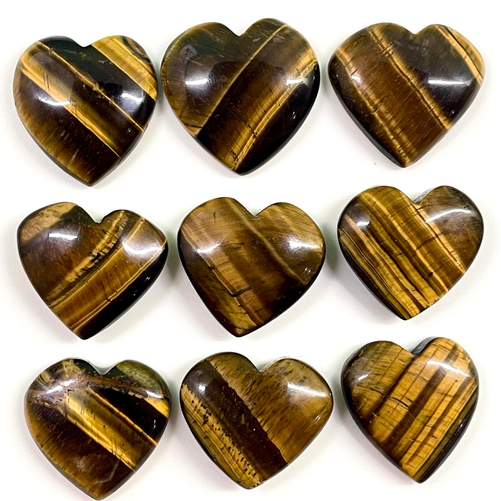 9 Pcs Natural Tiger Eye 22-25mm Huge Heart Shape Pendant Size Gemstones Lot