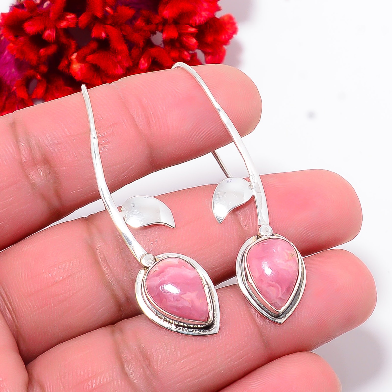 Rhodochrosite – Argentina Designer Handmade 925 Sterling Silver Earring 2.07″ E6